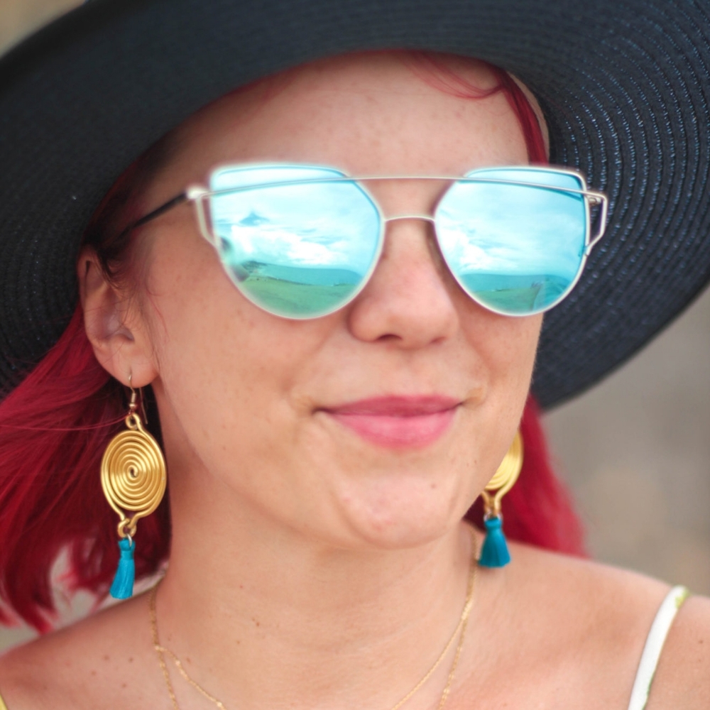 Gold Spiral & Blue Tassels One-of-a-kind Earrings